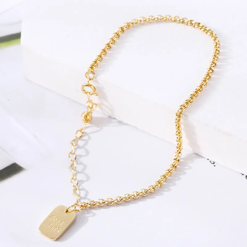 Wholesale 18K gold-plated titanium steel trendy simple geometric tag round bead chain bracelet