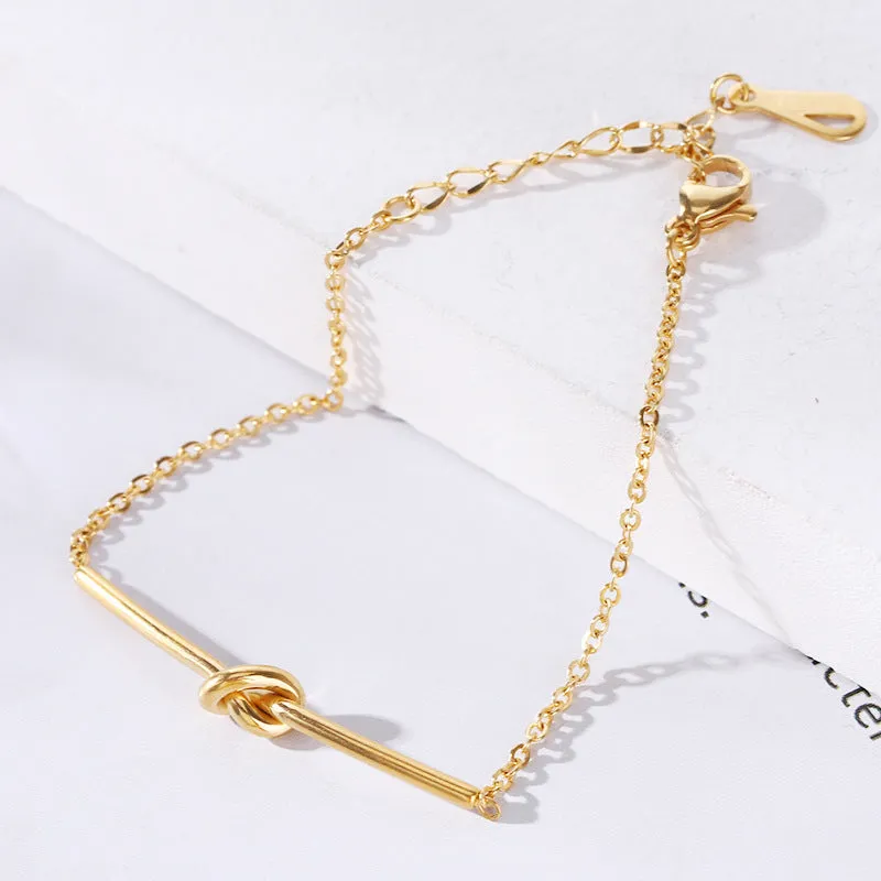 Wholesale 18K gold-plated titanium steel trendy simple geometric tag round bead chain bracelet