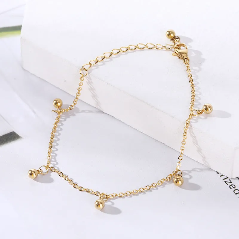 Wholesale 18K gold-plated titanium steel trendy simple geometric tag round bead chain bracelet