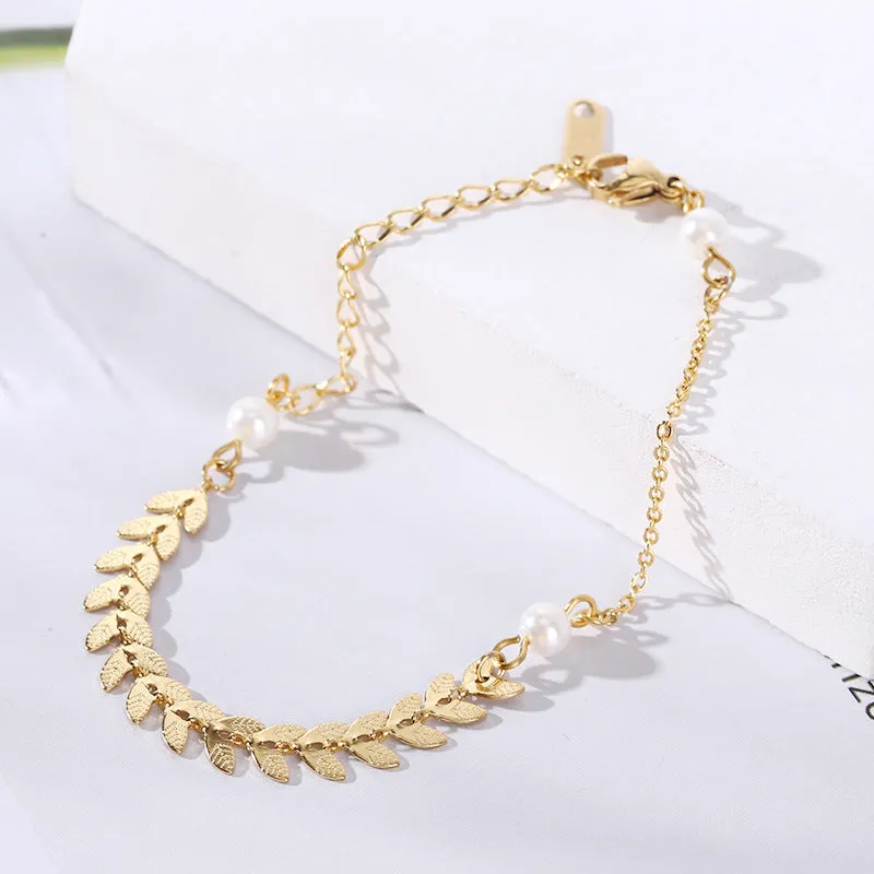 Wholesale 18K gold-plated titanium steel trendy simple geometric tag round bead chain bracelet