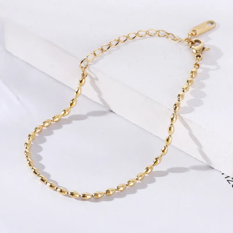 Wholesale 18K gold-plated titanium steel trendy simple geometric tag round bead chain bracelet