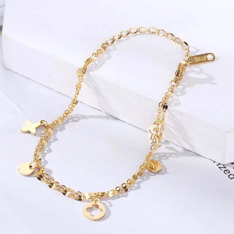 Wholesale 18K gold-plated titanium steel trendy simple geometric tag round bead chain bracelet