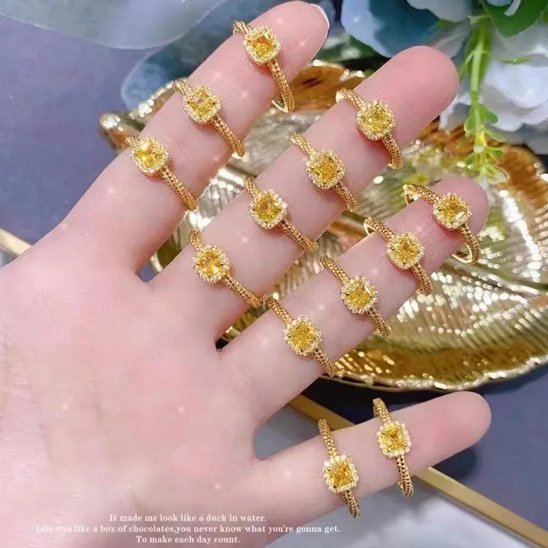 Wholesale 18k Gold Plated Yellow Diamond Small Sugar Cube Colored Treasure Ring light_wish_jewels