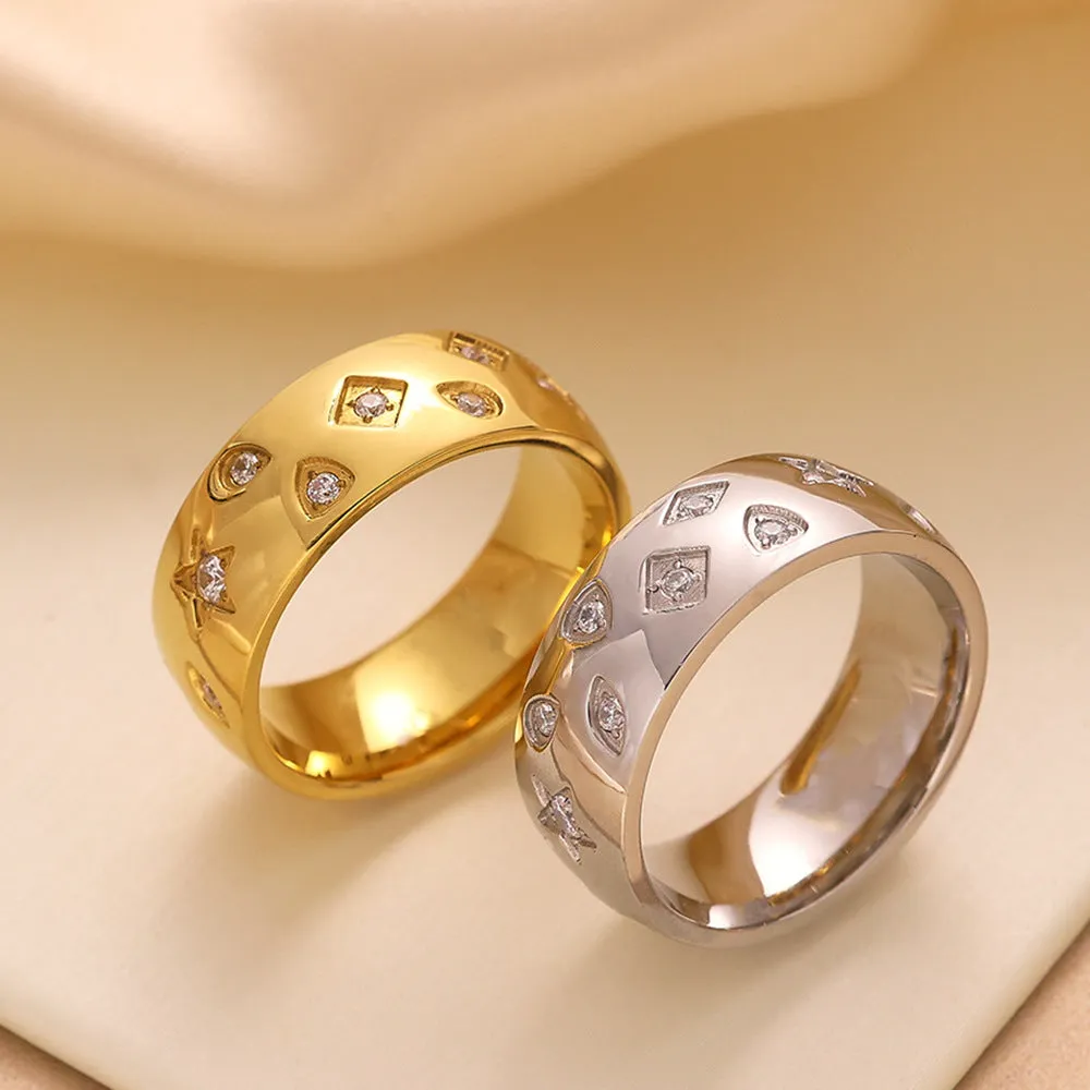 Wholesale 18k Gold Plated Zircon Inlaid Titanium Steel Star Ring light_wish_jewels