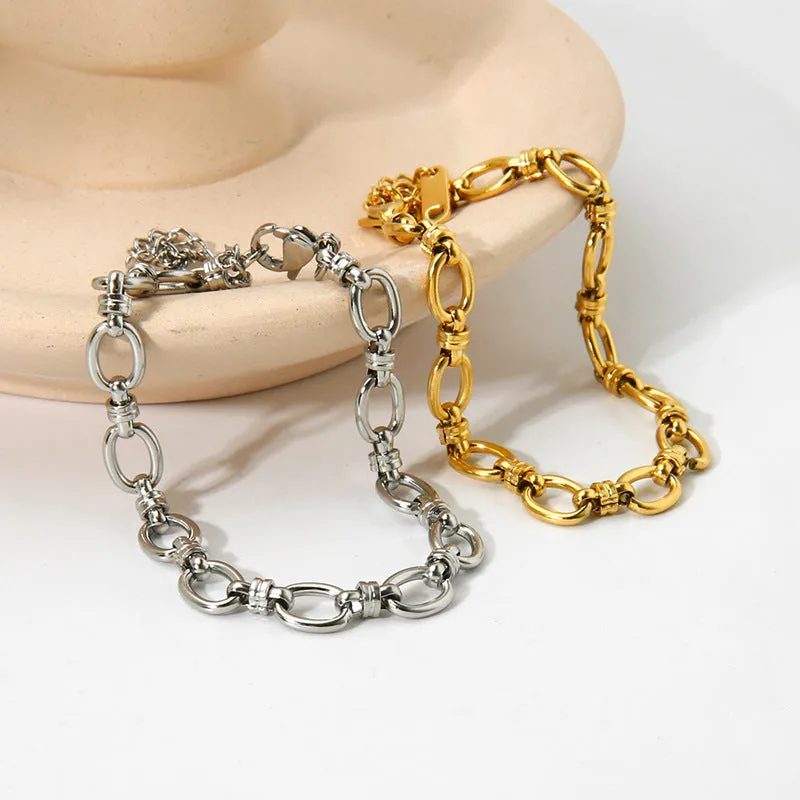 Wholesale  18K gold  plating Oval chain cross buckle stainless steel Fashion bracelet light_wish_jewels