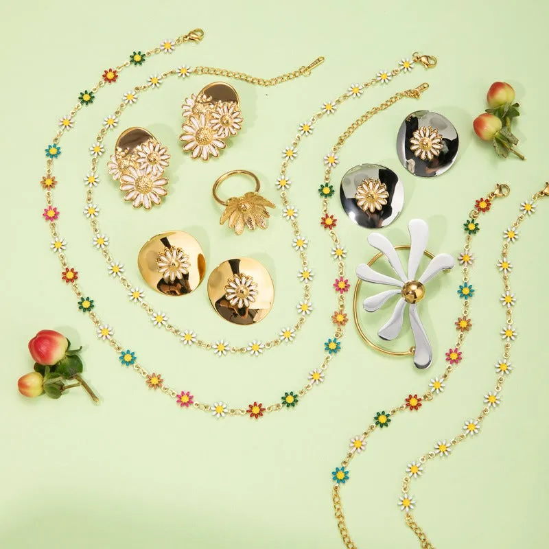 Wholesale 18k Gold Stainless Steel Daisy Gold Color Daisy Chain Necklaces light_wish_jewels