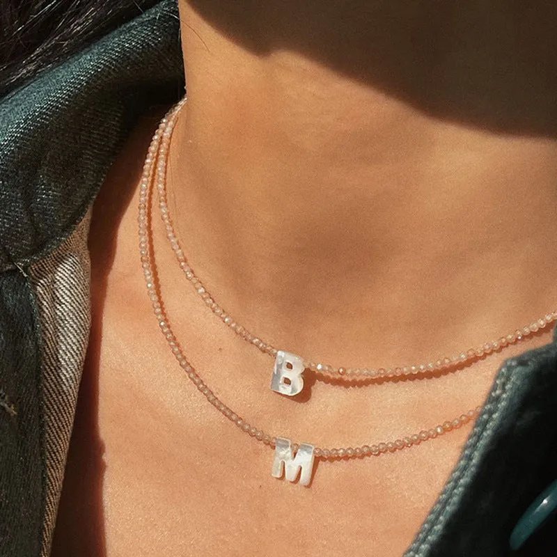 Wholesale 18k Real Gold Electroplated Titanium Steel Shell Initial Pendant Necklace