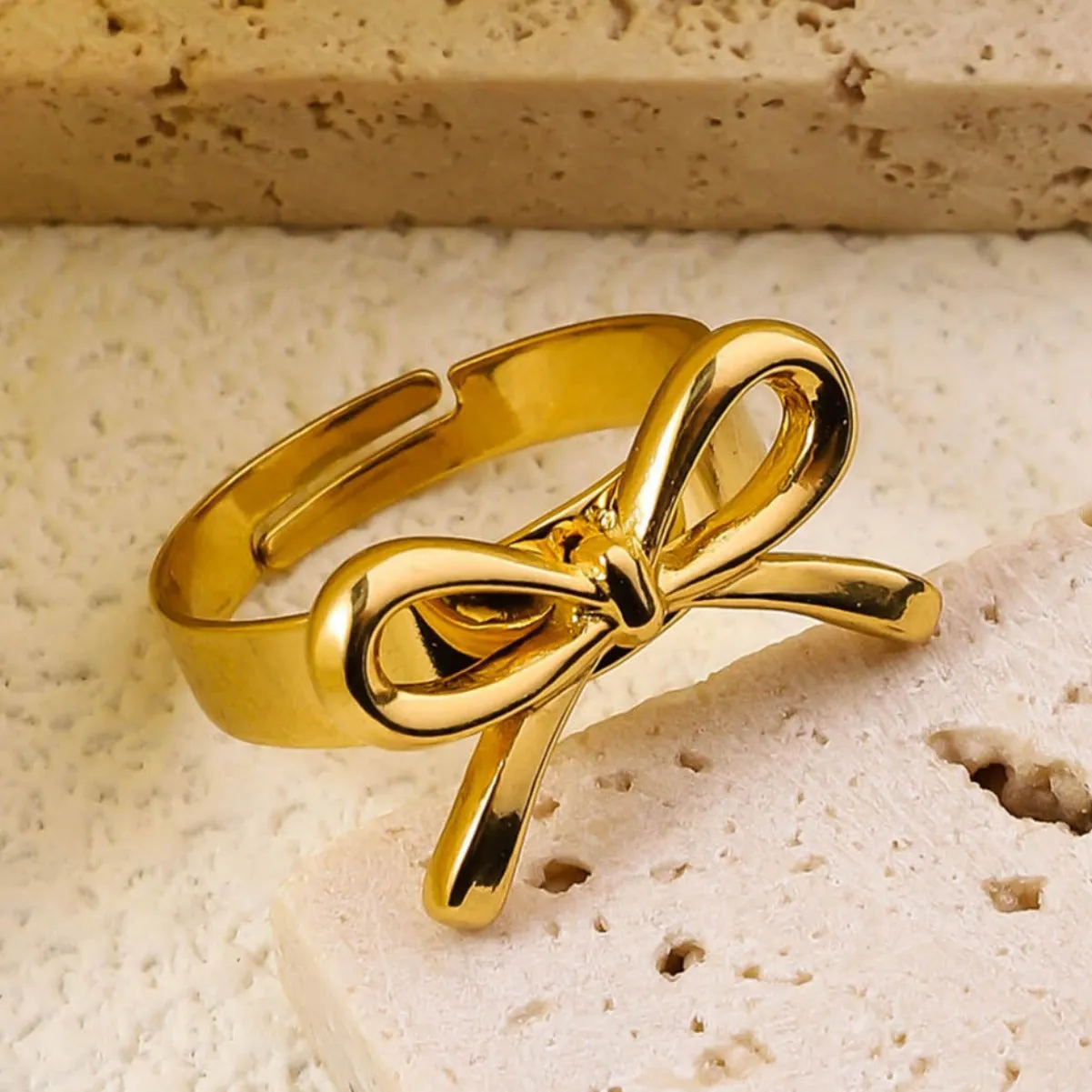 Wholesale 18K stainless steel ribbon knot heart-shaped open adjustable ring light_wish_jewels