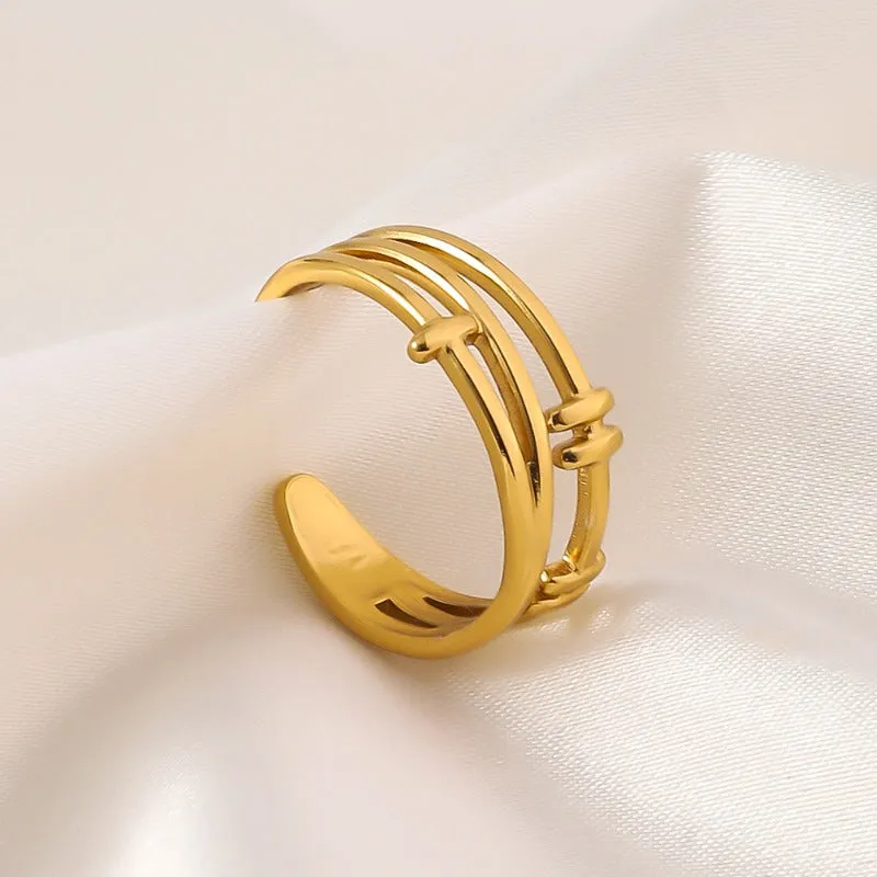 Wholesale Adjustable Opening Plated 18k Gold Non Fading Irregular Titanium Steel Rings light_wish_jewels