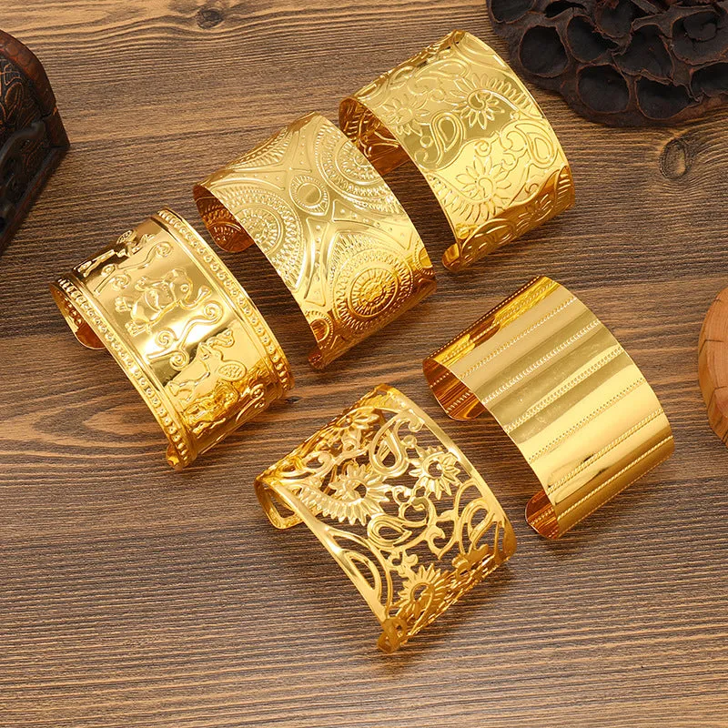 Wholesale Alien Dunhuang Gold Wide Bracelet Female Ethnic Style Bohemian Arm Dai Bracelet light_wish_jewels