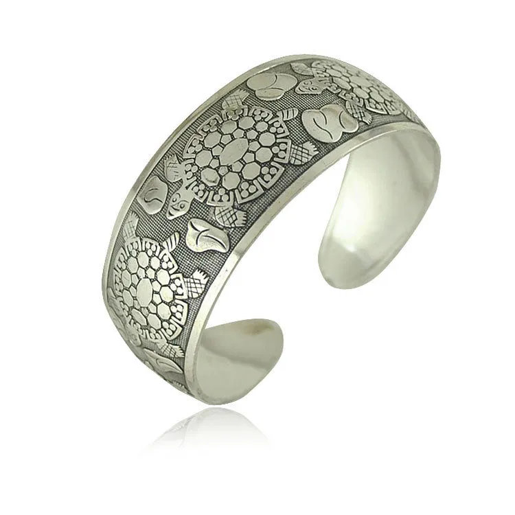 Wholesale Ancient silver open bracelet for women retro Bohemian ethnic style carved pattern elephant wide Bracelet jewelry