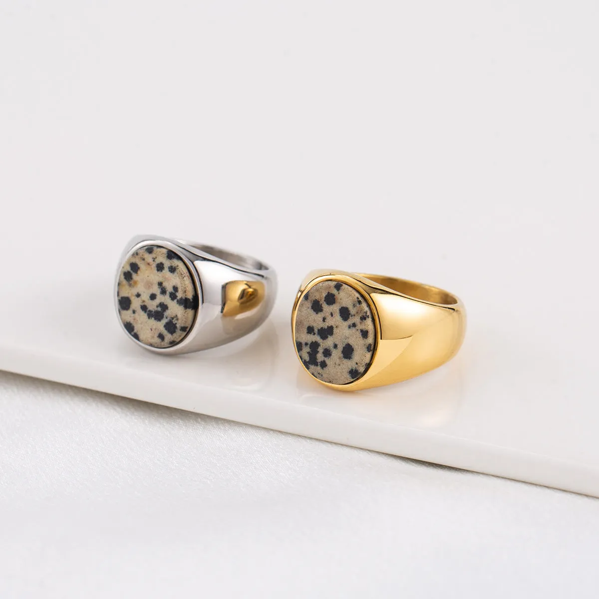 Wholesale Artistic Fashion Titanium Steel 18K Gold Spotted Stone Ring light_wish_jewels