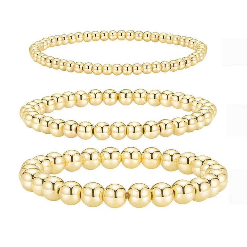 Wholesale beaded gold bracelet men's and women's color-retaining gold-plated elastic multi-layer stacked round bead bracelet bracelet