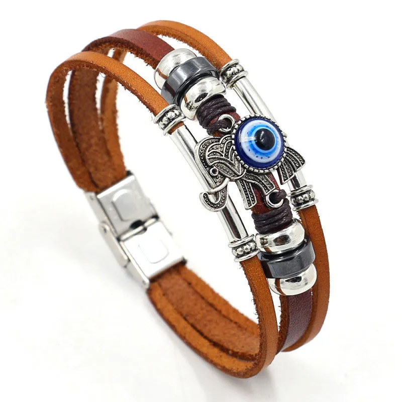 Wholesale blue eyes elephant skin multi-layered beaded braided bracelet stainless steel bracelet light_wish_jewels