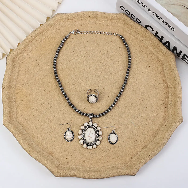 Wholesale Bohemian New Retro Round Flower Turquoise Pendant