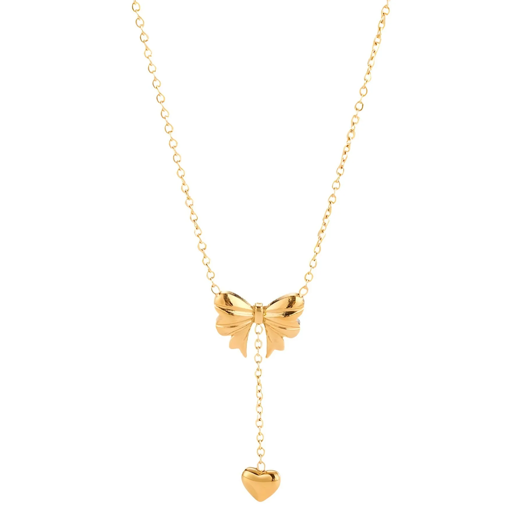 Wholesale Bow Heart Tassel Titanium Steel Necklace