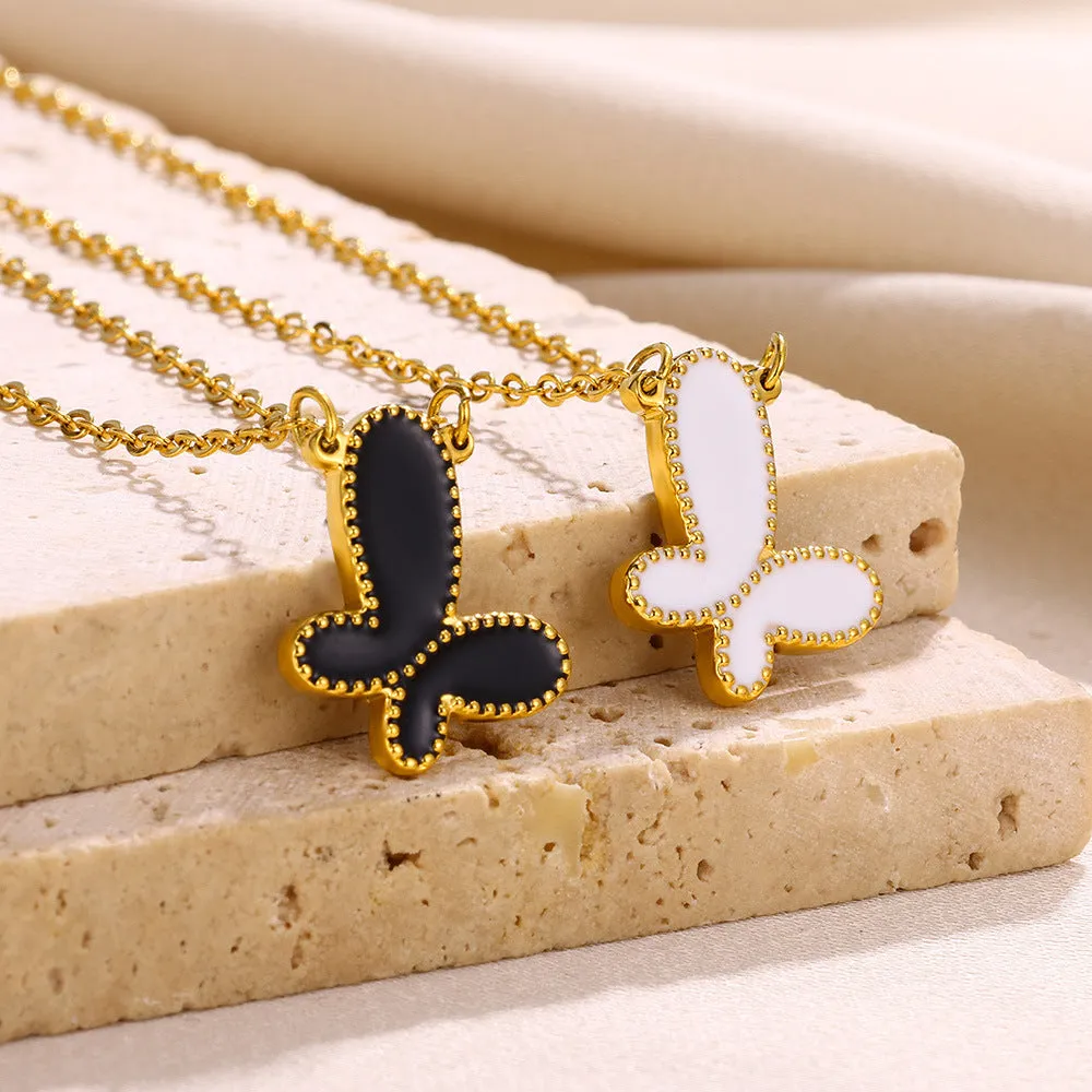 Wholesale Butterfly Black Mother-of-Pearl Necklace Clavicle Chain 18k Gold Pendant