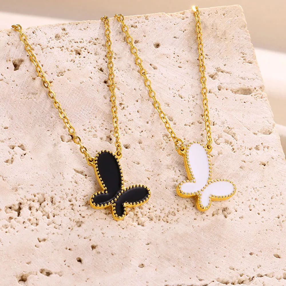 Wholesale Butterfly Black Mother-of-Pearl Necklace Clavicle Chain 18k Gold Pendant light_wish_jewels