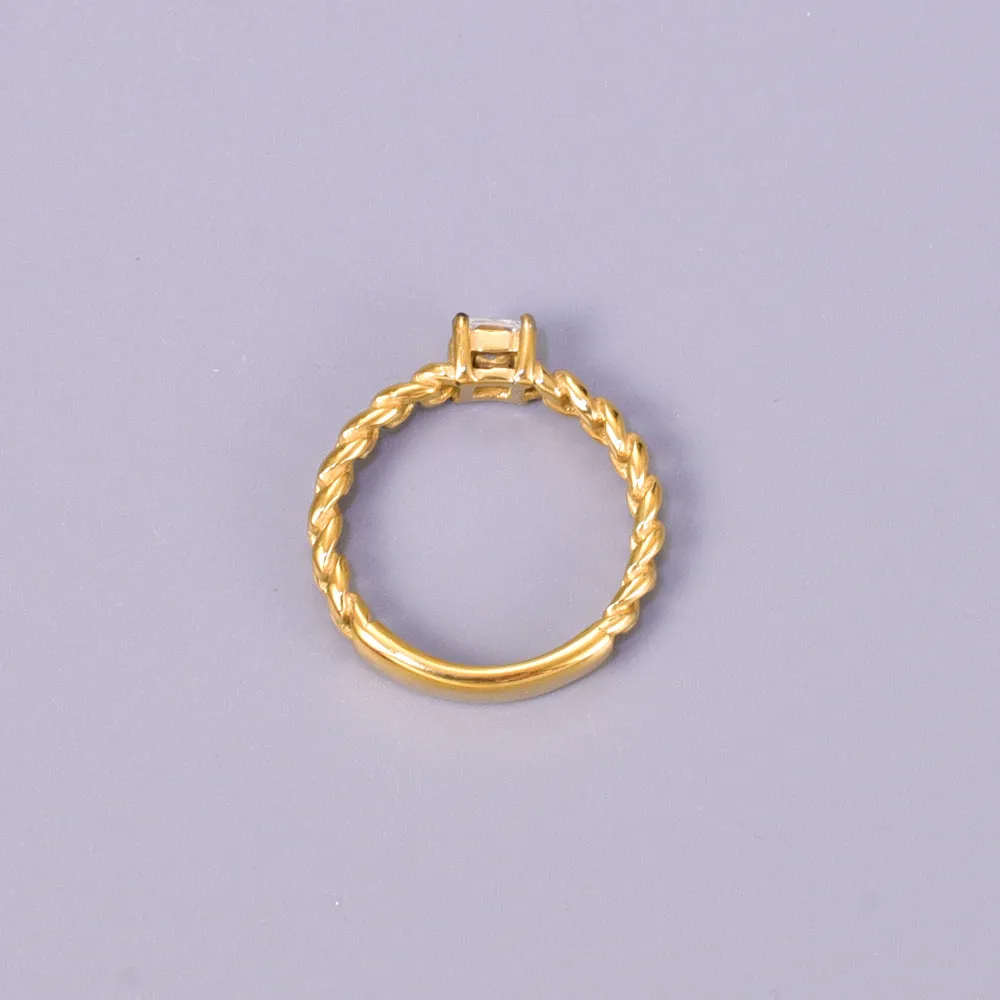 Wholesale Chain-style Square Zircon Ring Titanium Steel Plated 18K Gold Fashion Personality Ring