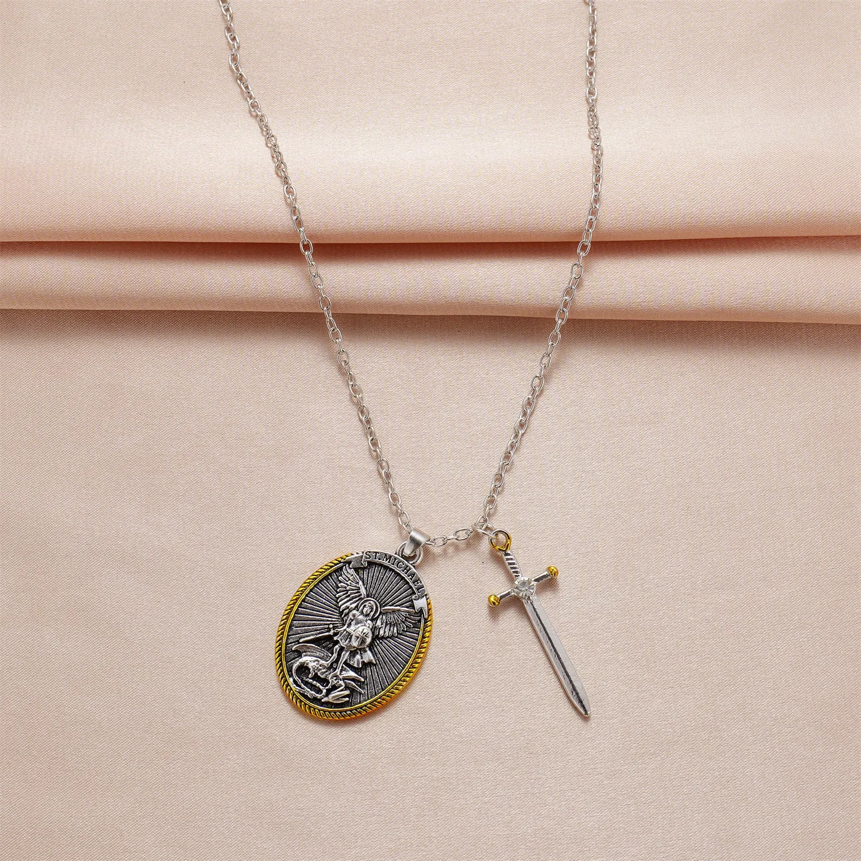 Wholesale Circular Shield Sword Alloy Necklaces