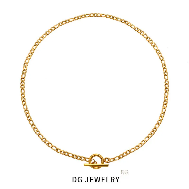 Wholesale Coarse Mineral Clavicle Neck Chain OT Buckle Design Cuban Chain Titanium Steel Necklaces light_wish_jewels