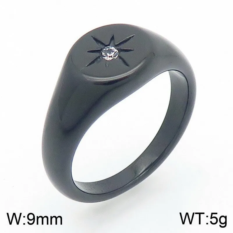 Wholesale Cold Style Oval Polished Diamond Eight-pointed Star Stainless Steel 18K Gold-plated Rings