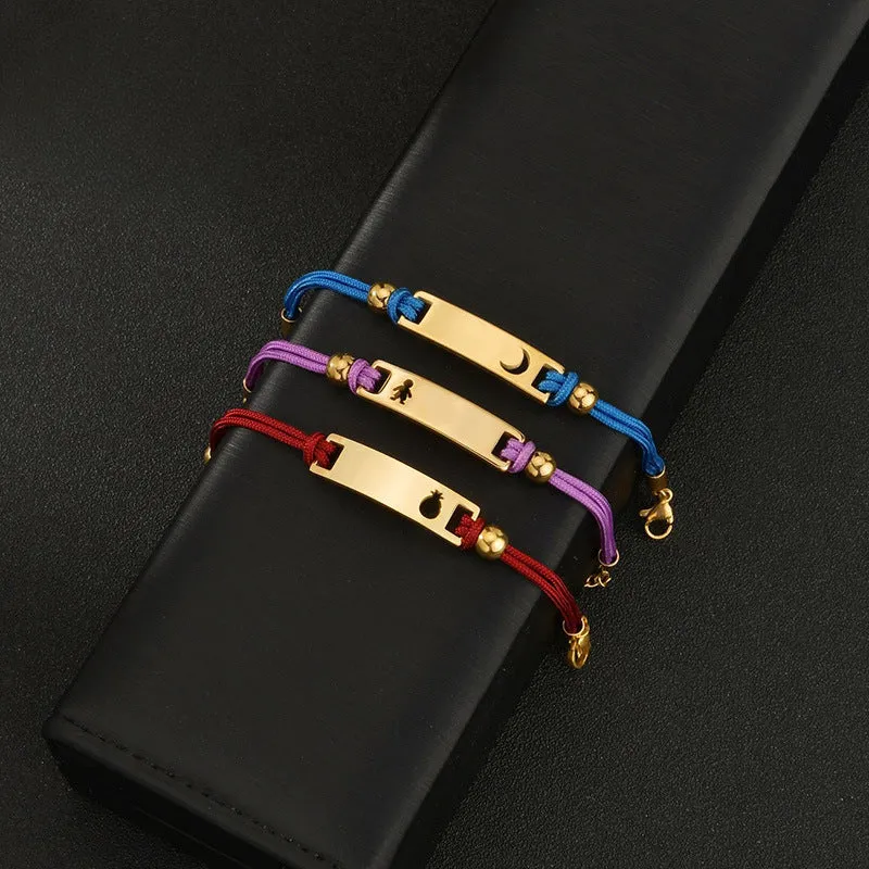 Wholesale Colored Rope Children's Curved Brand Engraved Hollow Moon Love Bracelet