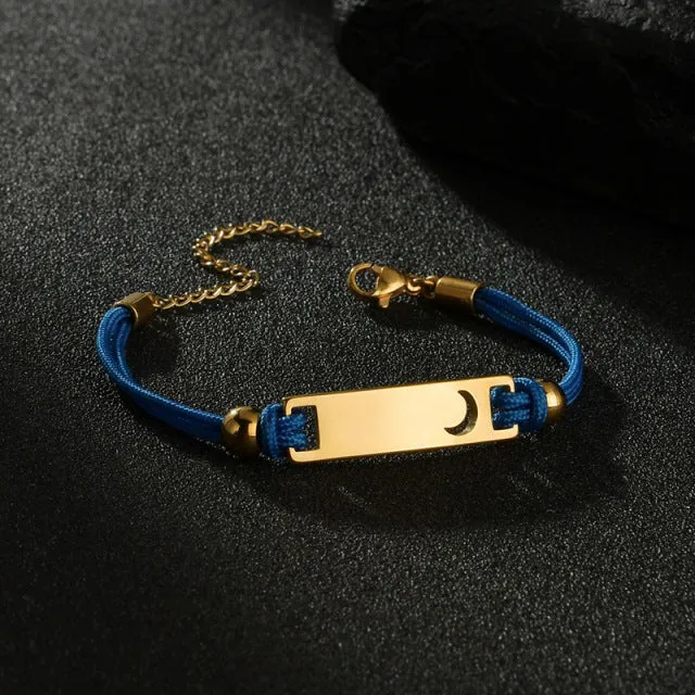 Wholesale Colored Rope Children's Curved Brand Engraved Hollow Moon Love Bracelet