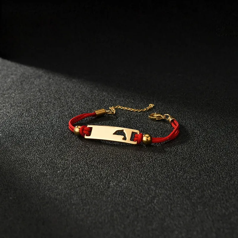 Wholesale Colored Rope Children's Curved Brand Engraved Hollow Moon Love Bracelet