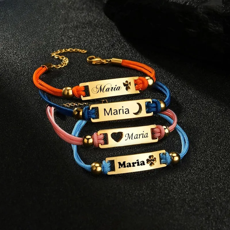 Wholesale Colored Rope Children's Curved Brand Engraved Hollow Moon Love Bracelet light_wish_jewels