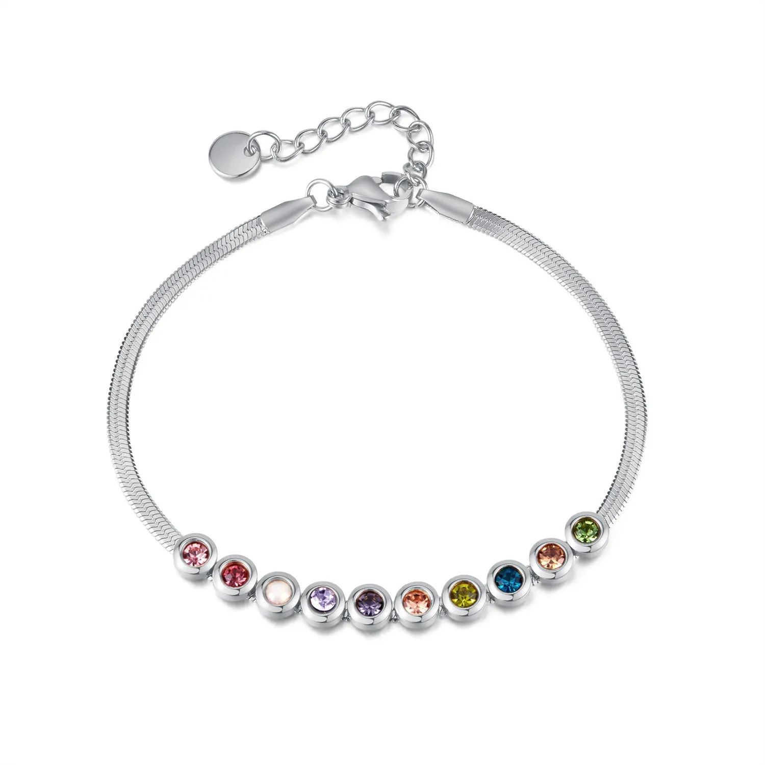 Wholesale Colored Zirconia Flat Blade Stainless Steel Bracelet