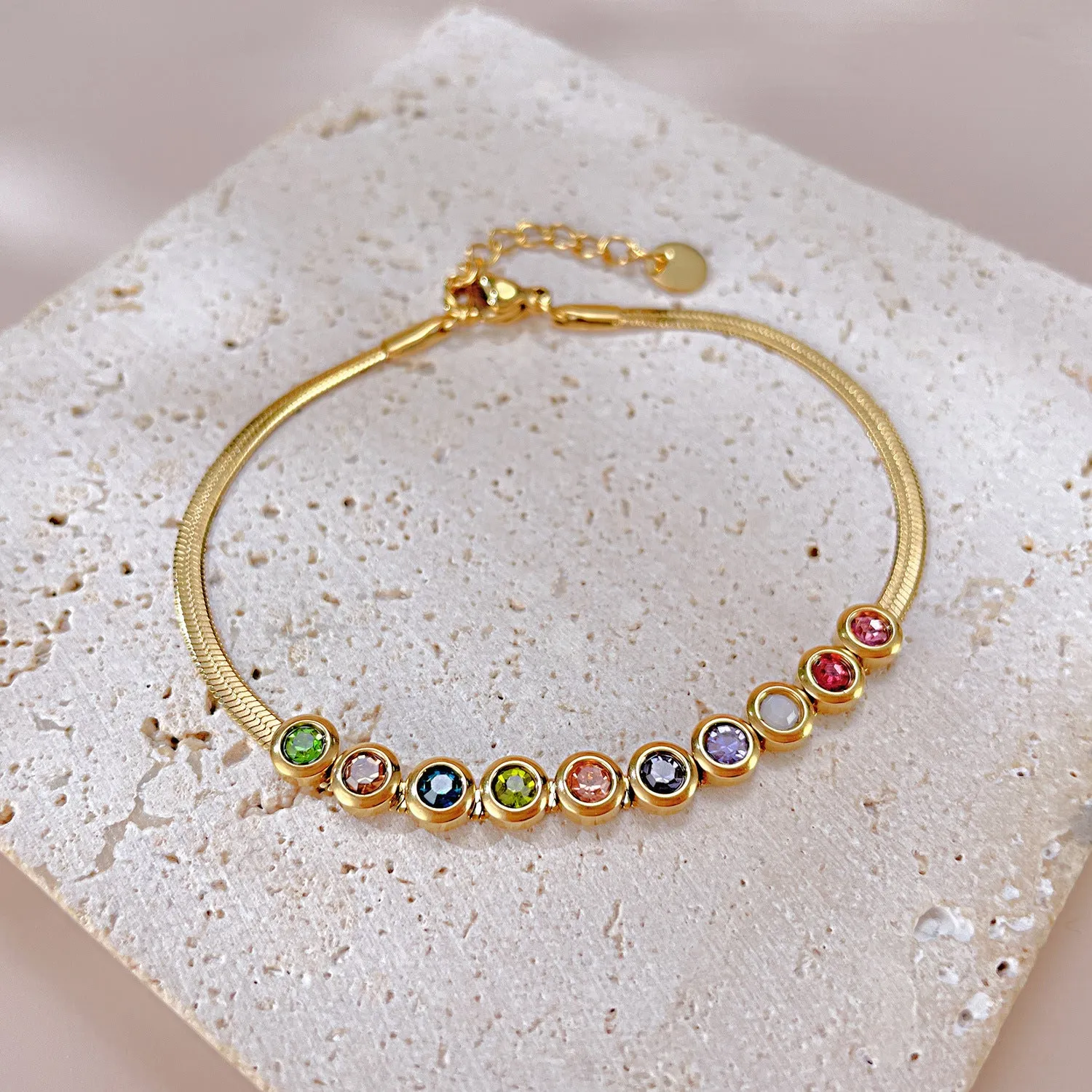 Wholesale Colored Zirconia Flat Blade Stainless Steel Bracelet