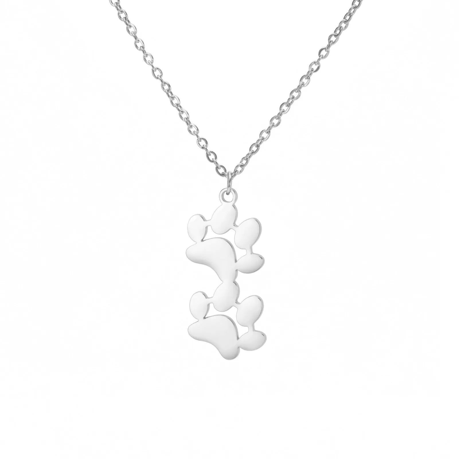 Wholesale Continuous Cat Paw Animal Footprint Pendant Stainless Steel Necklace