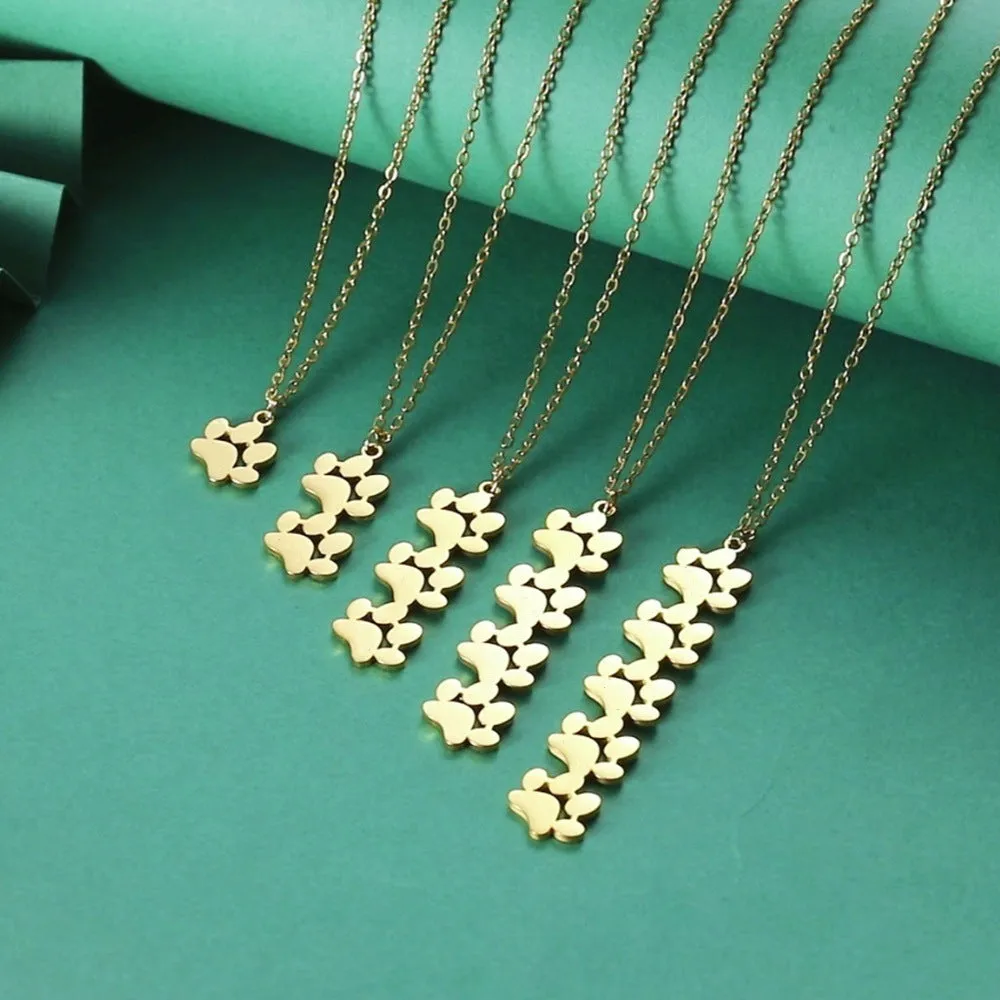 Wholesale Continuous Cat Paw Animal Footprint Pendant Stainless Steel Necklace light_wish_jewels