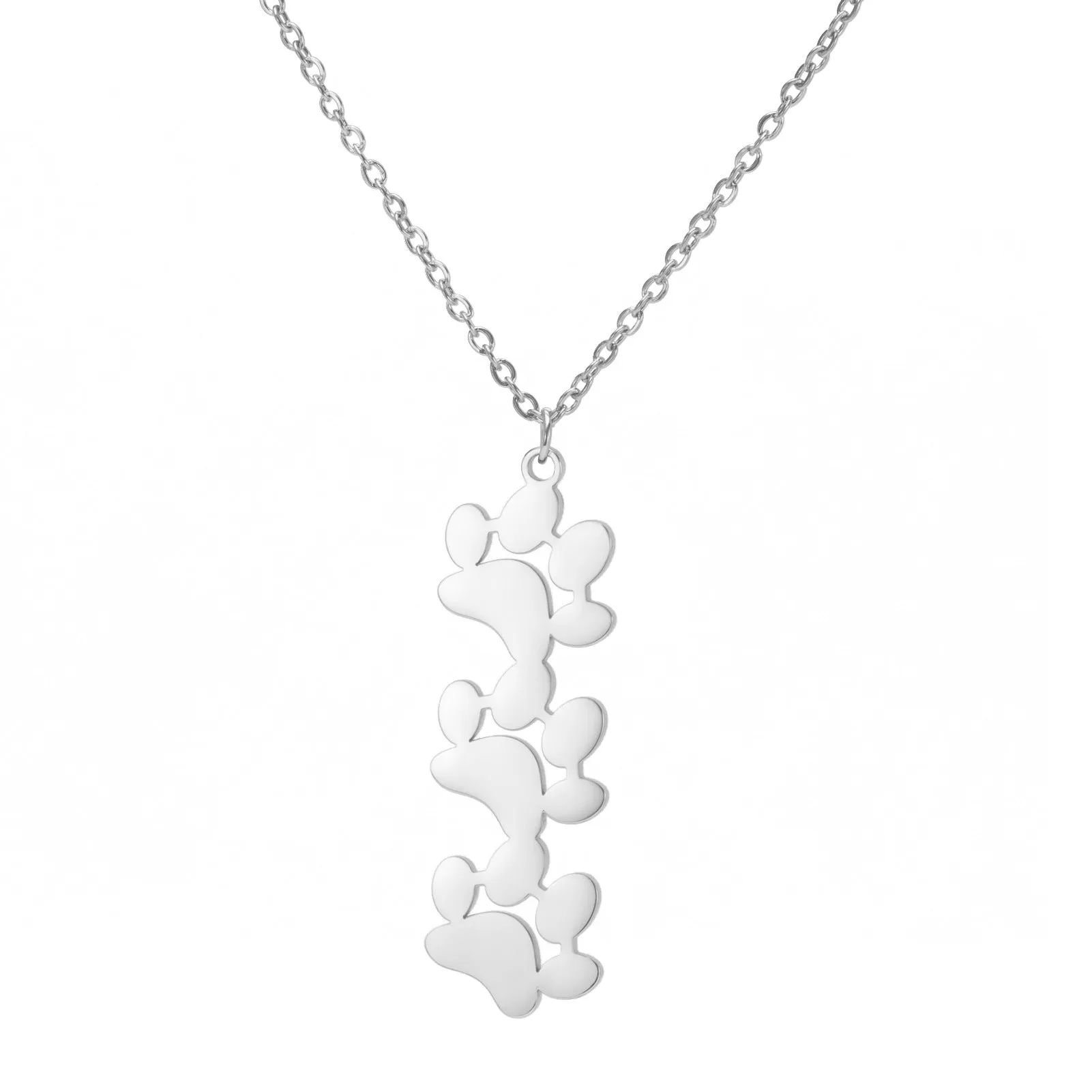 Wholesale Continuous Cat Paw Animal Footprint Pendant Stainless Steel Necklace