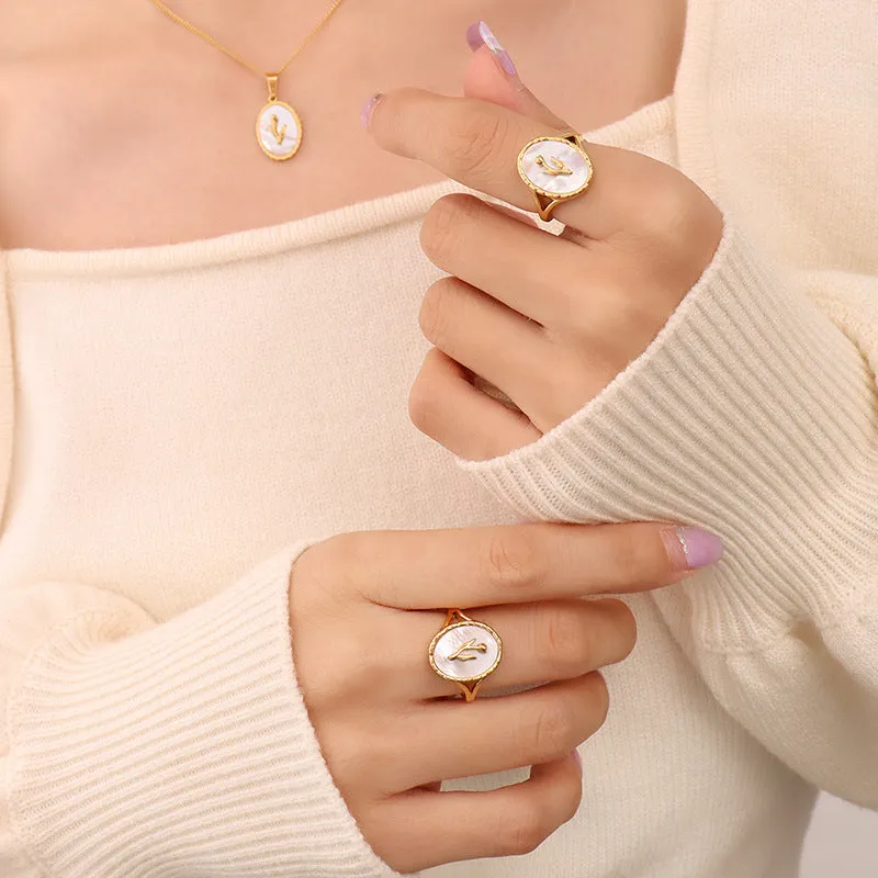 Wholesale Copper Geometric White Seashell Flower Open Ring