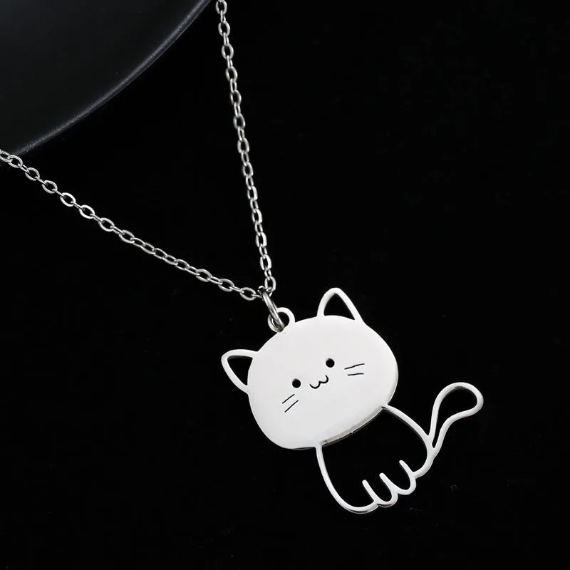Wholesale Creative Fashion Big Head Cat Stainless Steel Titanium Steel No Fading Necklaces light_wish_jewels