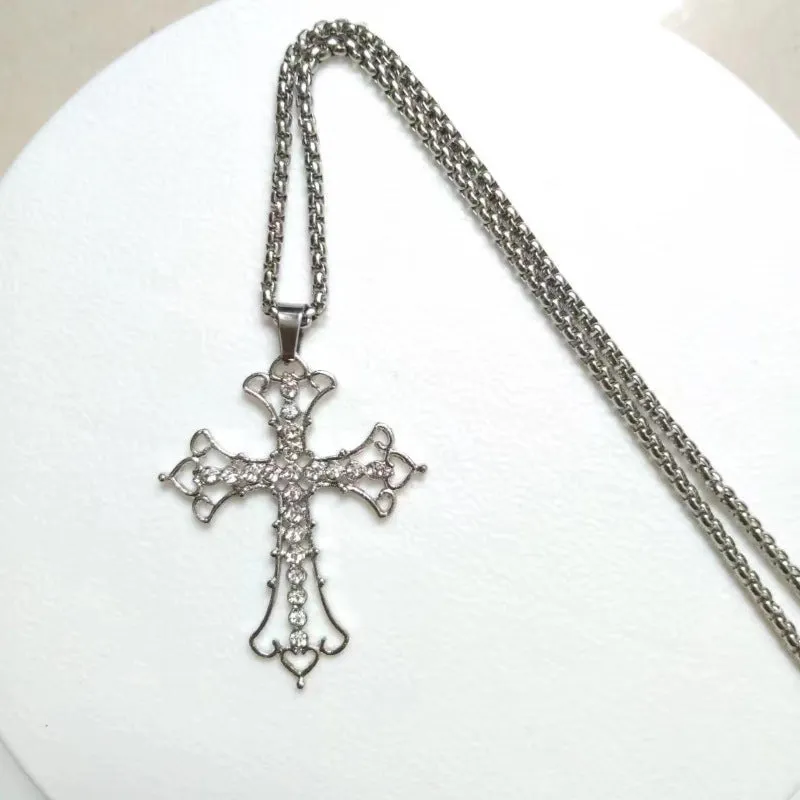 Wholesale Cross Diamond Hollow Sweater Necklace