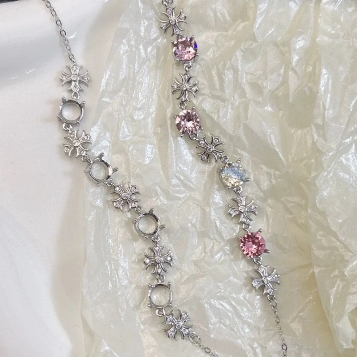 Wholesale Diamond hollow exquisite fantasy cross princess DIY bracelet light_wish_jewels