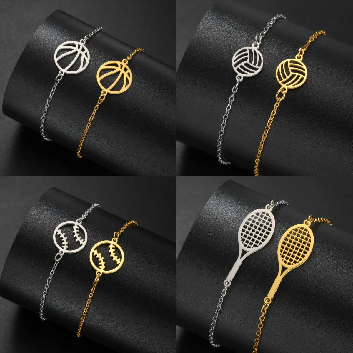 Wholesale Double Hole Volleyball Basketball Pendant Stainless Steel Bracelet light_wish_jewels