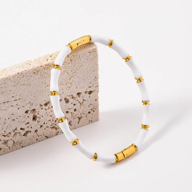 Wholesale Drip Oil Titanium Steel Premium Multi Color Bamboo Knot Niche Trendy Stainless Steel Gold Plated Bracelet