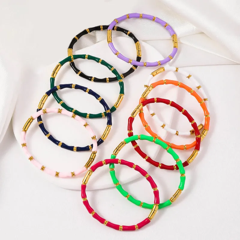 Wholesale Drip Oil Titanium Steel Premium Multi Color Bamboo Knot Niche Trendy Stainless Steel Gold Plated Bracelet light_wish_jewels