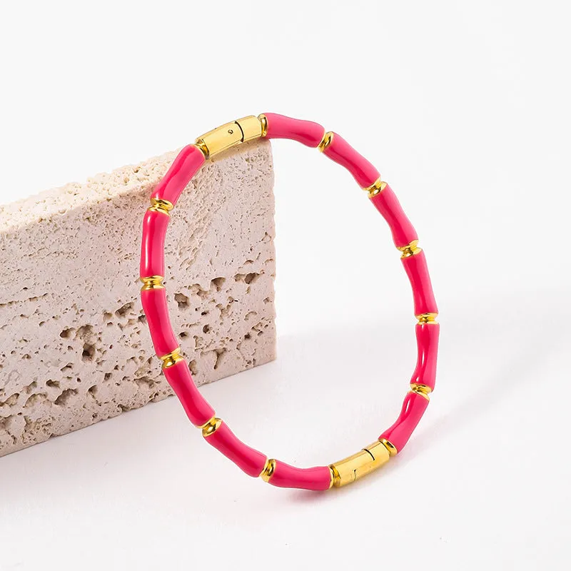 Wholesale Drip Oil Titanium Steel Premium Multi Color Bamboo Knot Niche Trendy Stainless Steel Gold Plated Bracelet
