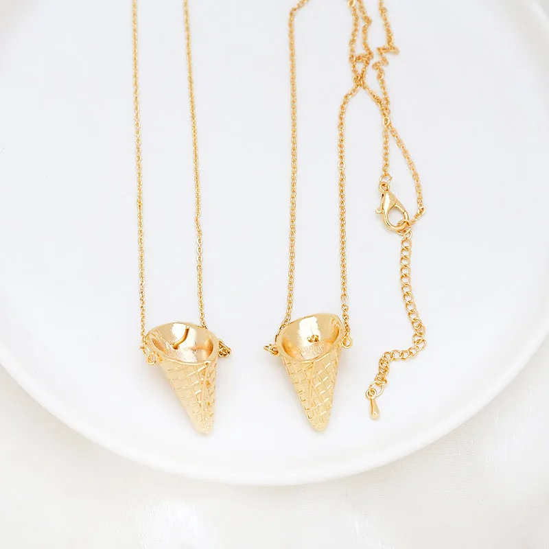 Wholesale Electroplated Ice Cream Cone Can Be Inserted Into A Pearl DIY Pendant Necklace