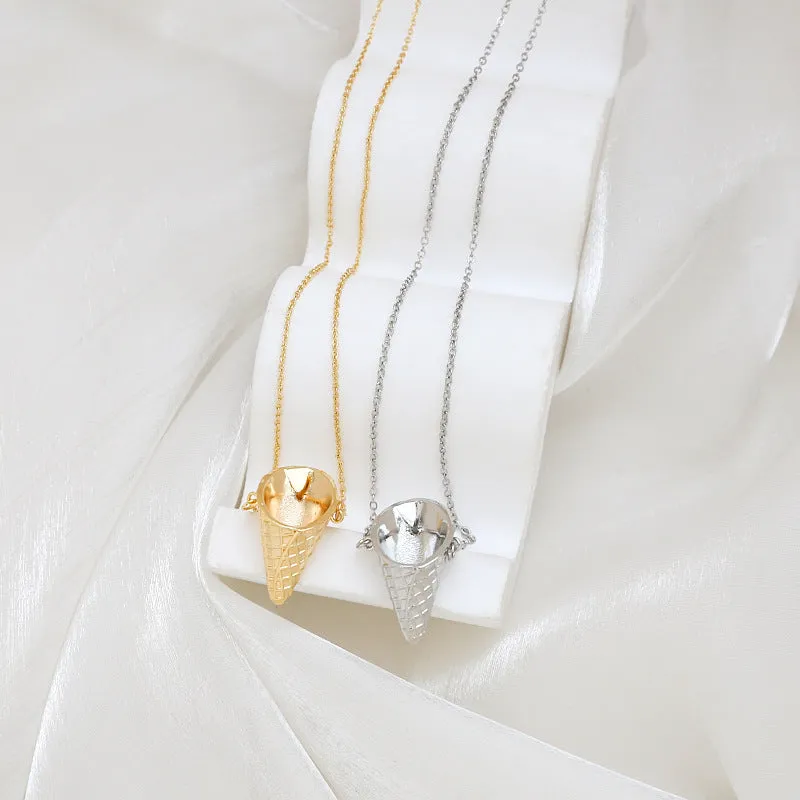 Wholesale Electroplated Ice Cream Cone Can Be Inserted Into A Pearl DIY Pendant Necklace