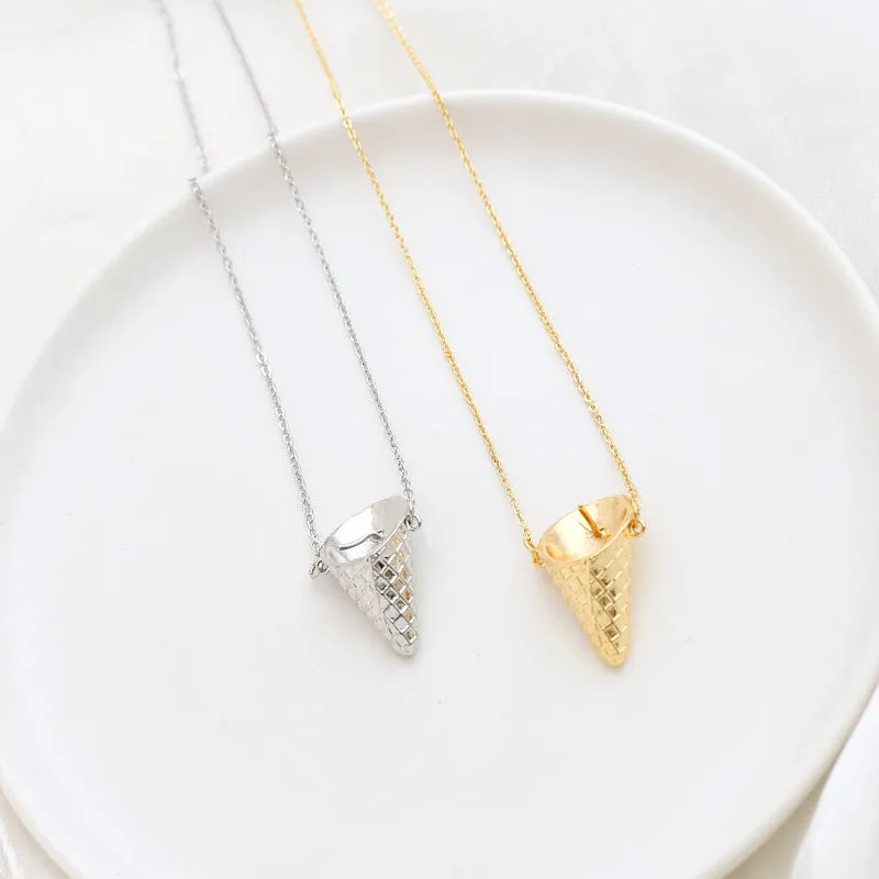 Wholesale Electroplated Ice Cream Cone Can Be Inserted Into A Pearl DIY Pendant Necklace