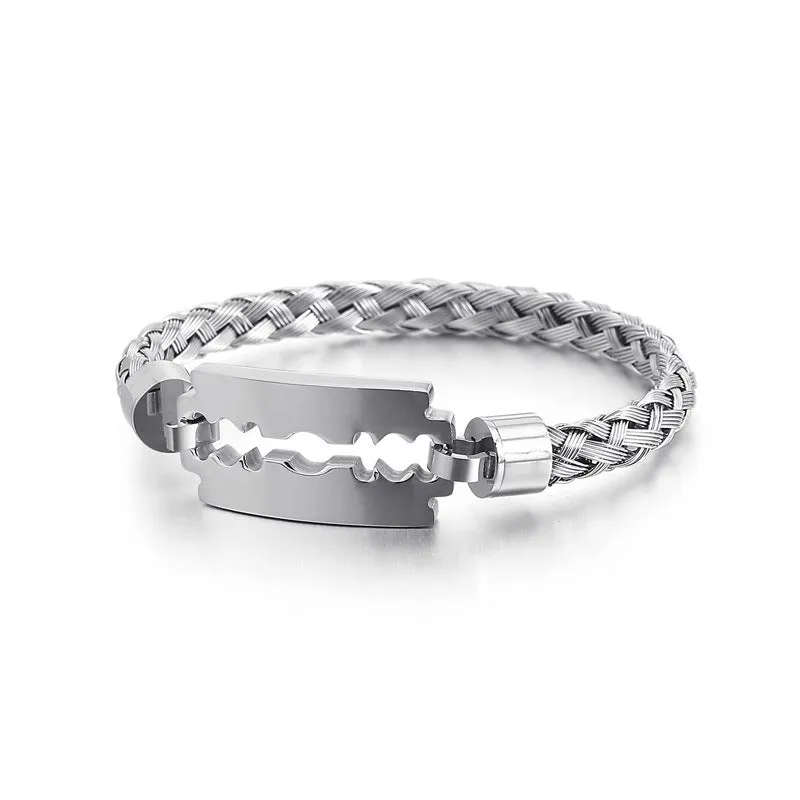 Wholesale Electroplated steel wire braided blade titanium steel men's bracelet
