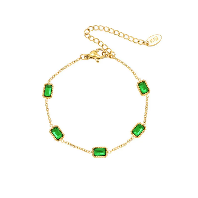 Wholesale Emerald Zircon Titanium Steel Bracelet