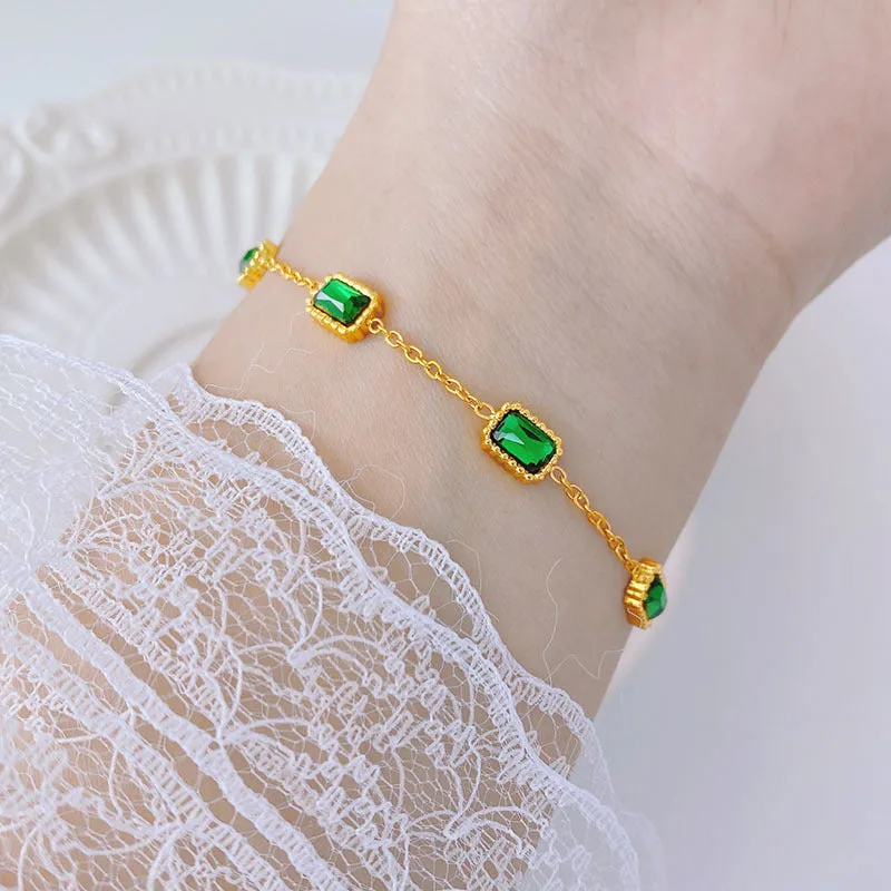 Wholesale Emerald Zircon Titanium Steel Bracelet light_wish_jewels