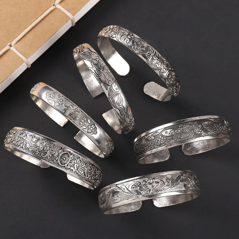 Wholesale  ethnic style retro court Chinese carved ancient silver bracelet personality exotic bracelet light_wish_jewels